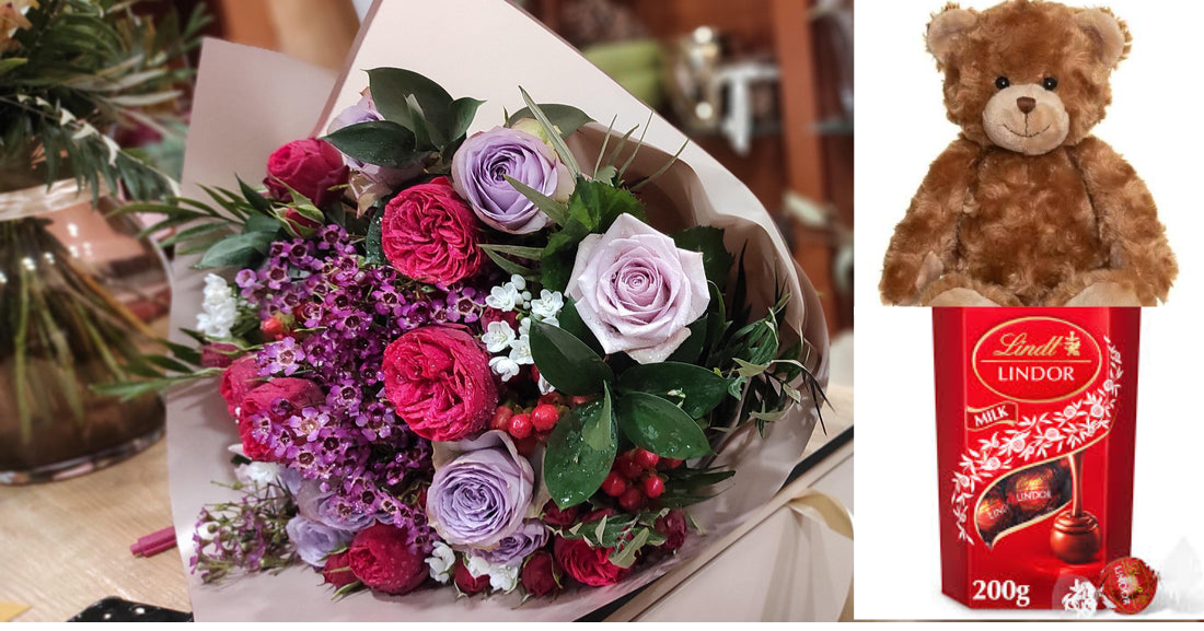 Bouquet (value of 70€) + teddy bear + chocolates