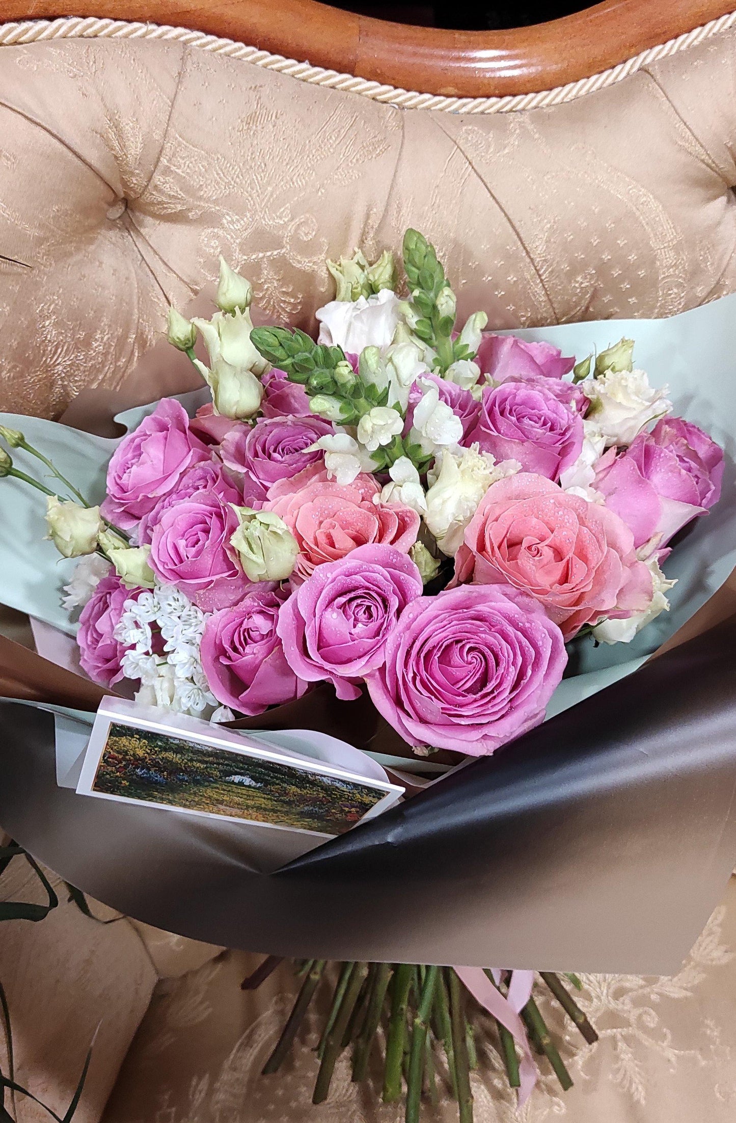 Rožinė puokštė i namus - Gėlių pristatymas Vilniuje - Flower shop Vilnius